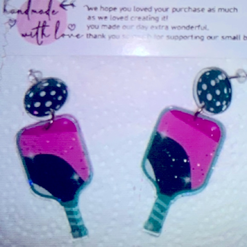 CUTE Pickle Ball Earrings Paddle Dangle Drop Stud back NEW NWT